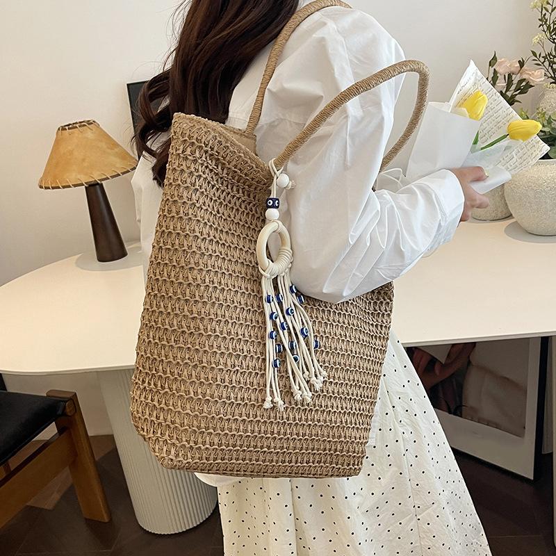 Yogodlns Elegant Ladies Straw Woven Handbag Women Holiday Beach Commute Casual Tote Top-Handle Bags Fashion Retro Shoulder Bags