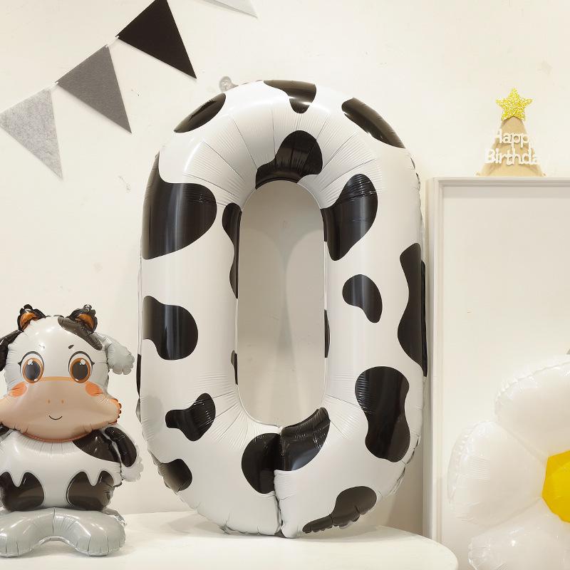 Cow Print Balloon Birthday Decorations Supplies 1pc 40 Inch Digital Balloon COW Theme Number Balloons for Birthday Party Farm Barn Decor