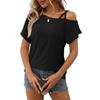Damenmode Einfarbig Einseitig Schulterfrei Kurzarm Lochmuster Kopf T-Shirt Top
