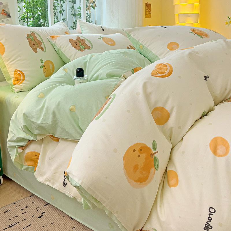 Vierteiliges Set aus reinem Baumwollbett, Baumwollbettwäsche, Bettbezug, Bettlaken, dreiteiliges Schlafsaalset