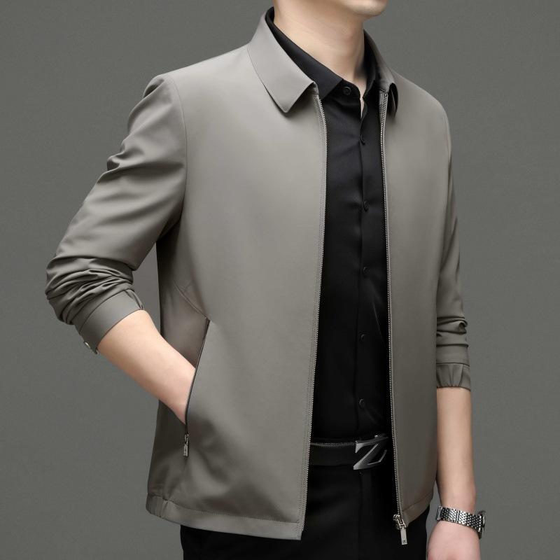 Men's Middle-aged Mulberry Silk Jacket Spring and Autumn New Business Casual Lapel Versatile Daddy Men's Thin Jacket