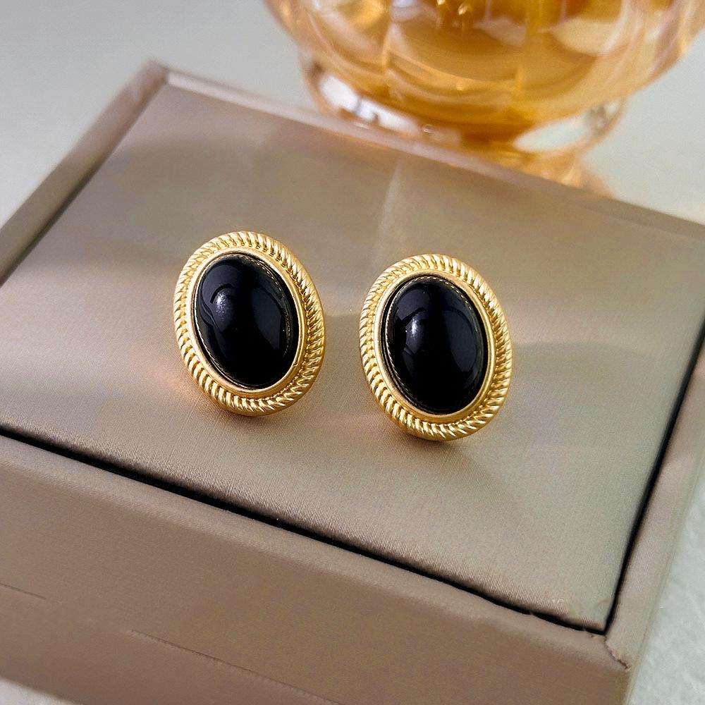 Schwarze ovale Perlenstecker Ohrringe Leichter Luxus Atmosphärische Mode Ohrringe Damen