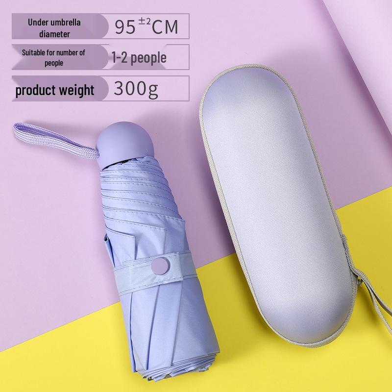 Compact Five-Fold Umbrella: Portable Pocket Sun Capsule with Black Glue Sunscreen, Ultra-Light for Sun and Rain.