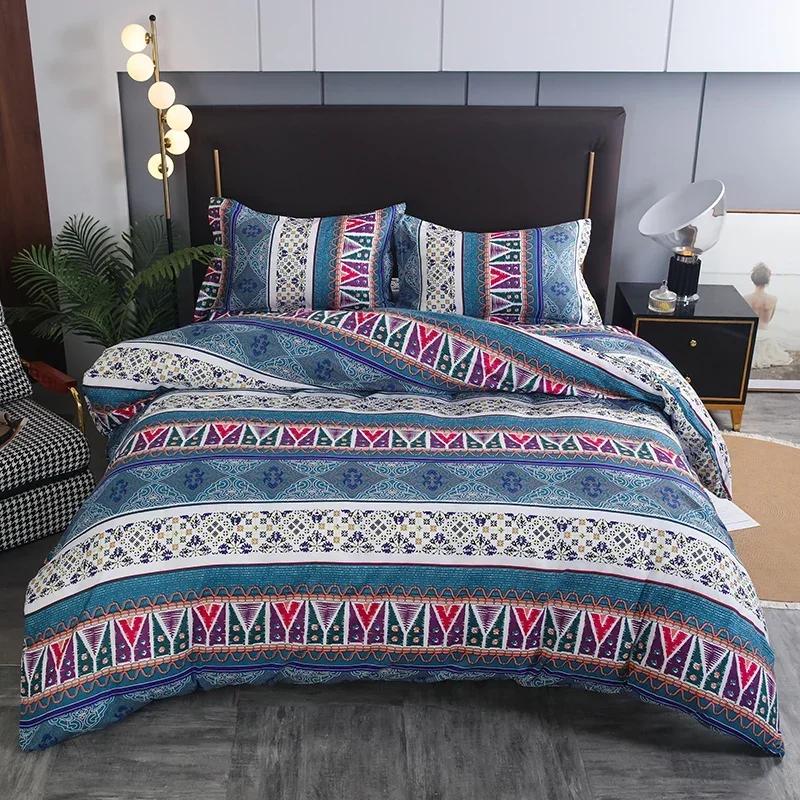 3pcs Boho Bedding Set Striped Geometric Duvet Cover and Pillowcases in Brown Ethnic and Traditional Style Soft Cozy Quilt Covers
