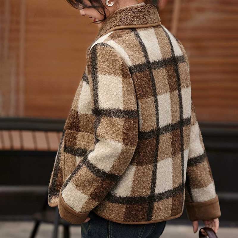 Coat for Women Winter Vintage Plaid Thickened Casual Oversize Double Layer Windbreaker Jacket