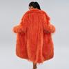 Women's Notched Collar Long Sleeve Fringed Faux Fur Coat Loose Fit Urban Style Overcoat