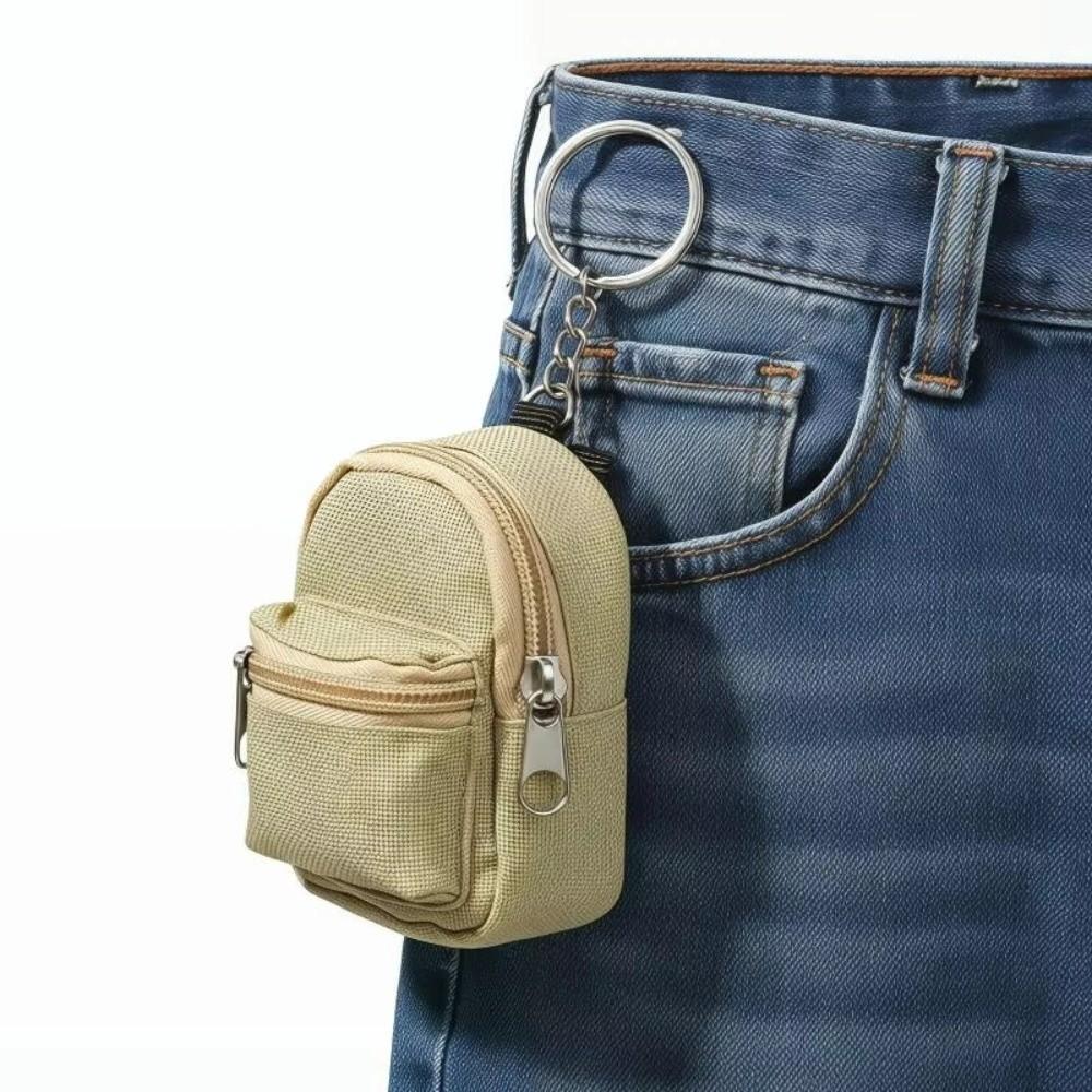 Metal Key Ring Zipper Coin Pouch Nylon Keychain Pouch New Mini Storage Bag Key Organizer