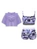Kids Girls 3 Piece Dance Gymnastic Workout Outfit Short Sleeve Hooded with Crop Tank Top Shorts Sport Tracksuit