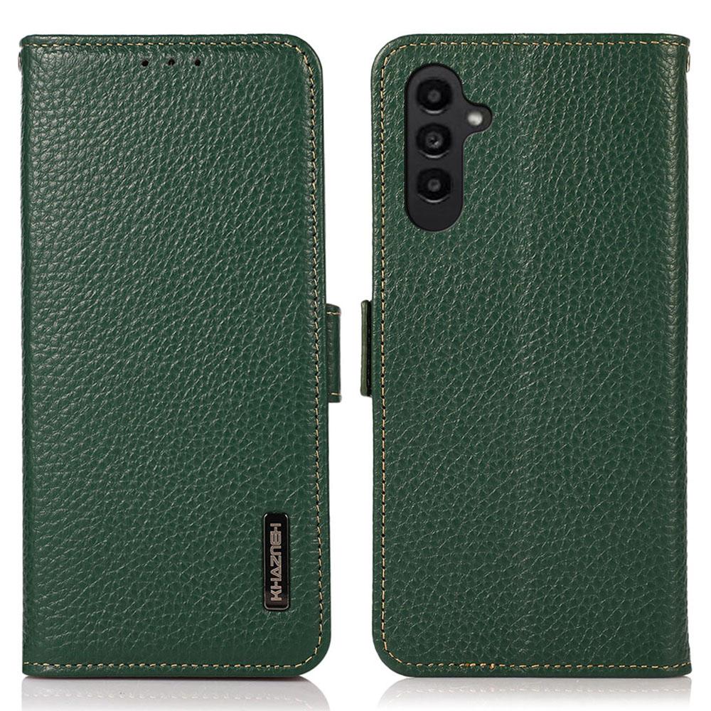 KHAZNEH for Samsung Galaxy A17 Phone Case Genuine Cow Leather Cover RFID Blocking