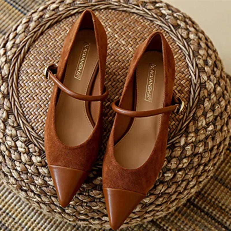 Fashion 2025 French Sexy Pointed Toe High Heels Women Brown Retro Suede Mary Jane Shoe Elegant Kitten Heel Shoes for Women Evening Heels