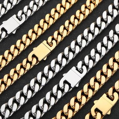 European and American Stainless Steel Chain Four-sided Grinding Encrypted Cuban Chain Men's Necklace Jewelry Hip-hop Titanium Steel Bracelet