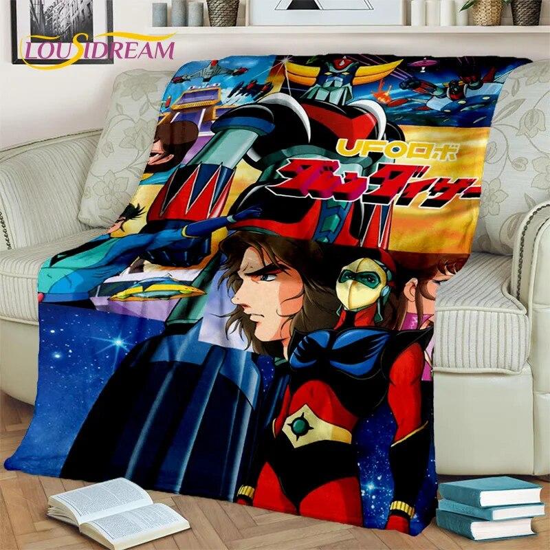 Cartoon UFO Robot Grendizer Anime Blanket,Soft Throw Blanket for Home Bedroom Bed Sofa Picnic Travel Office Cover Blanket Kids