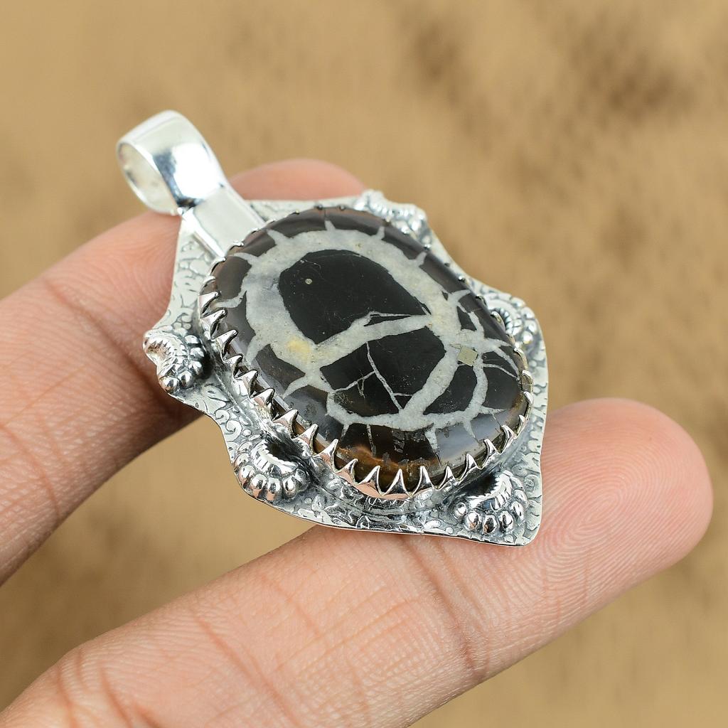 Mothers Day Deal Moroccan Mud Crack Fossil Gemstone 925 Silver Pendant Jewelry