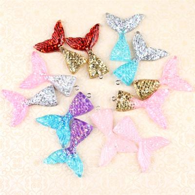 10Pcs Mixed Sparkly Mermaid Fishtail Resin Diy Pendant Fits Bracelet Necklace