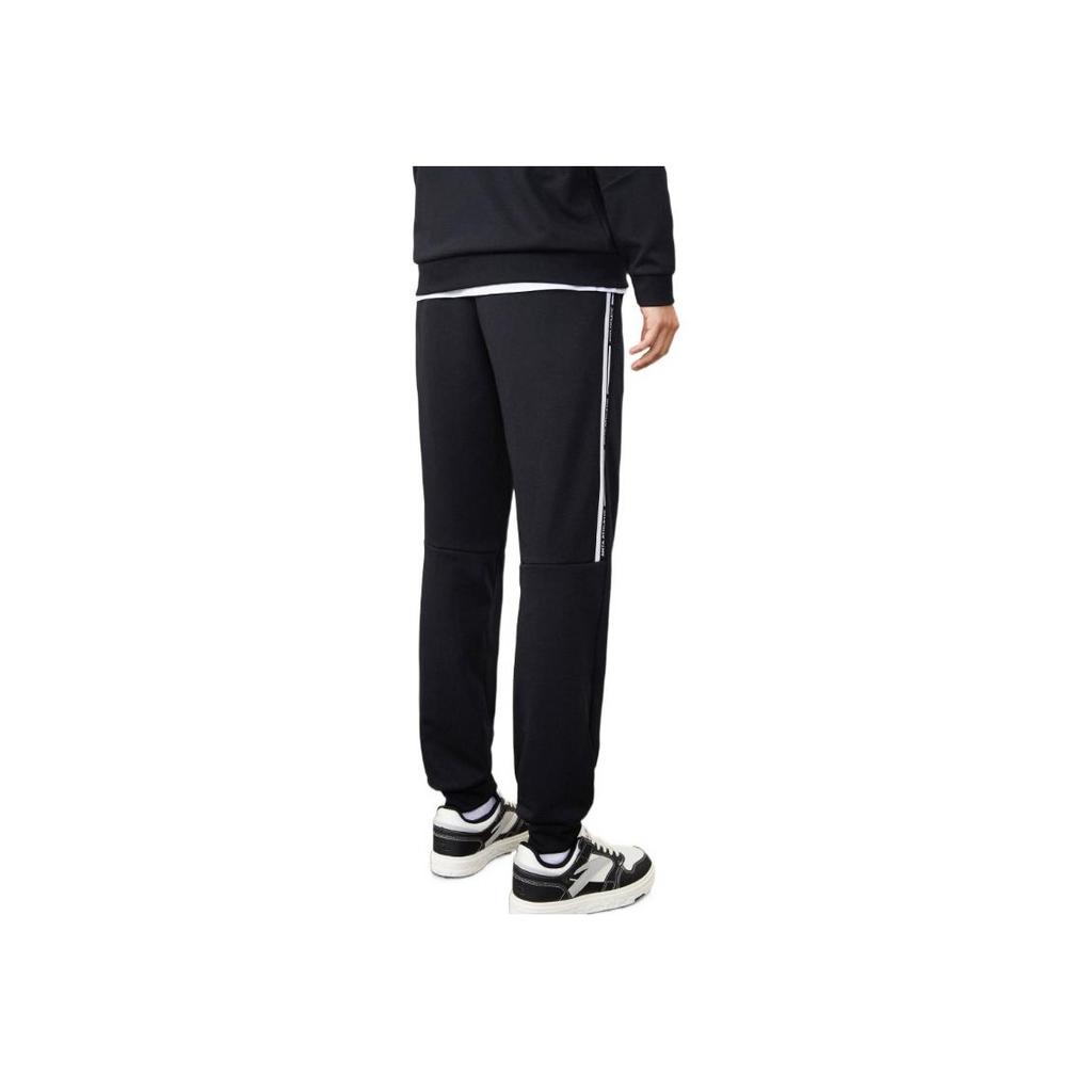 Anta Solid Color Elastic Waistband With Logo Print Joggers Men Bottoms Black 152237339-1
