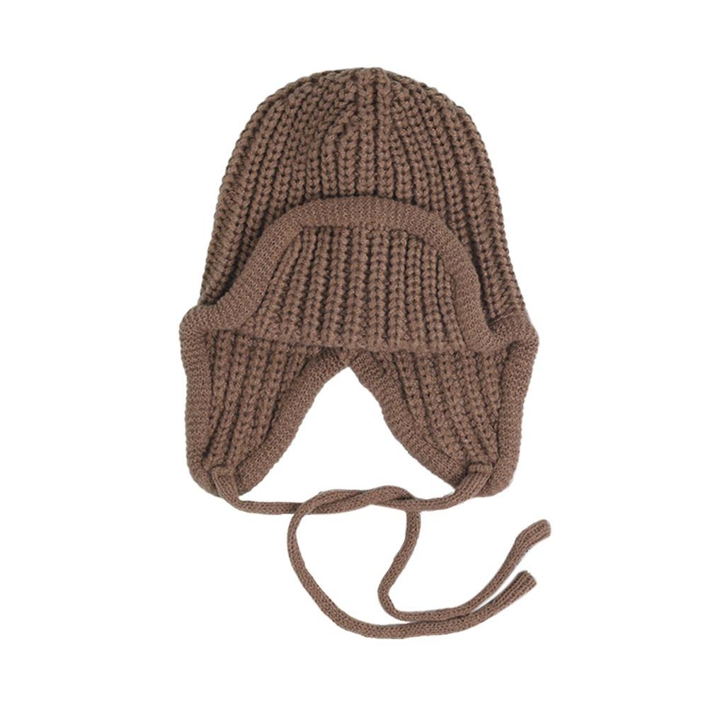 

Вітрозахисна В язана Шапка-Авіатор Однотонна Зимова Шапка на Зав язках Повсякденна Шапка-Біні для Вулиці Велоспорт кавовий