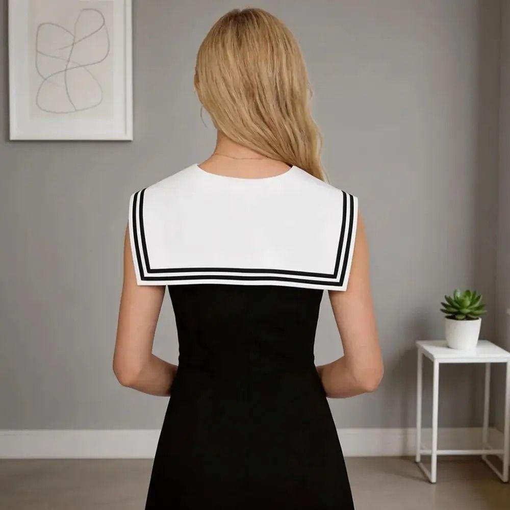Black Striped Sailor Fake Collar Cape Bow Tie Retro False Tie Neckwear Scarf Accessories