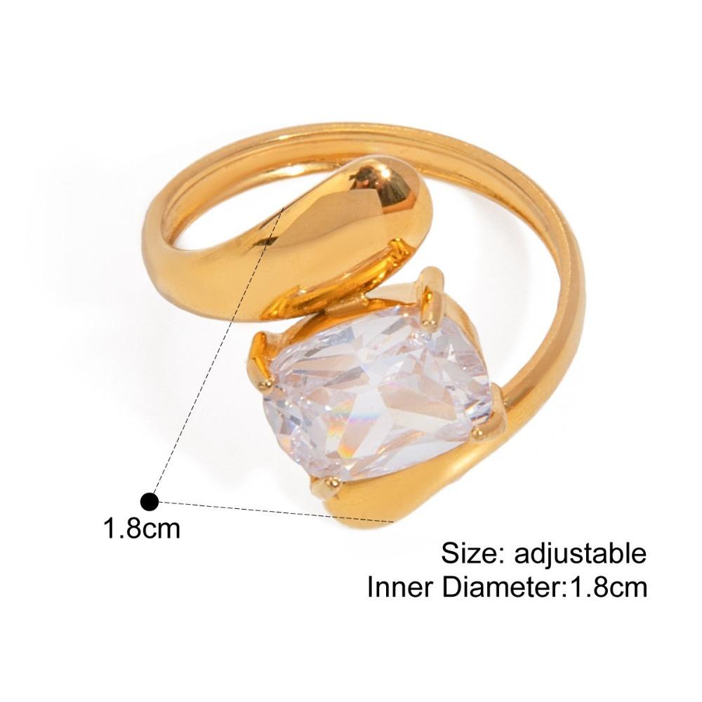 Простой Дизайн Открытое Кольцо из Нержавеющей Стали Блестящее Антикоррозийное Кольцо с Фианитом Изысканное Асимметричное Кольцо с Кубическим Цирконием Женские Украшения