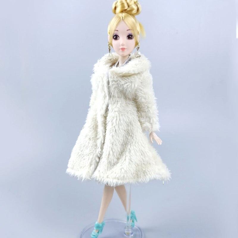 Lady Clothes Set for Barbie Doll Outfits Floral Slim Dress & Beige Fur Coat Parka For 1/6 Doll Accessories Toys For Children