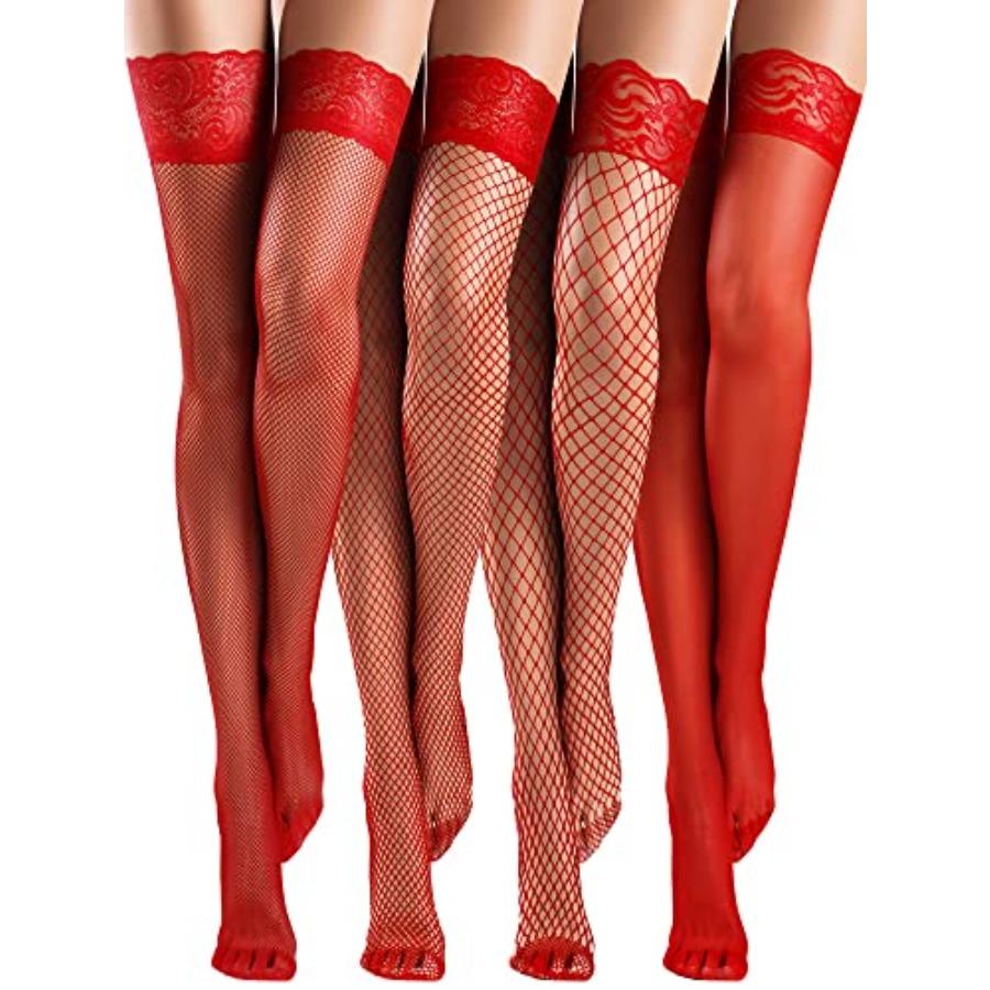 4/6/12 Pairs Fishnet Thigh High Stocking For Women Silicone Lace Top Sheer Over Knee Stockings