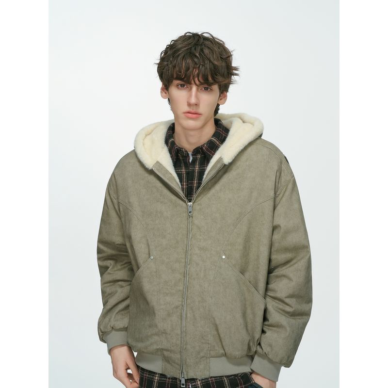 Dream Made American-Style Winter Fleece-Lined Thickened Jacket for Men, Short Cotton Coat, Men's Winter Cotton Clothing