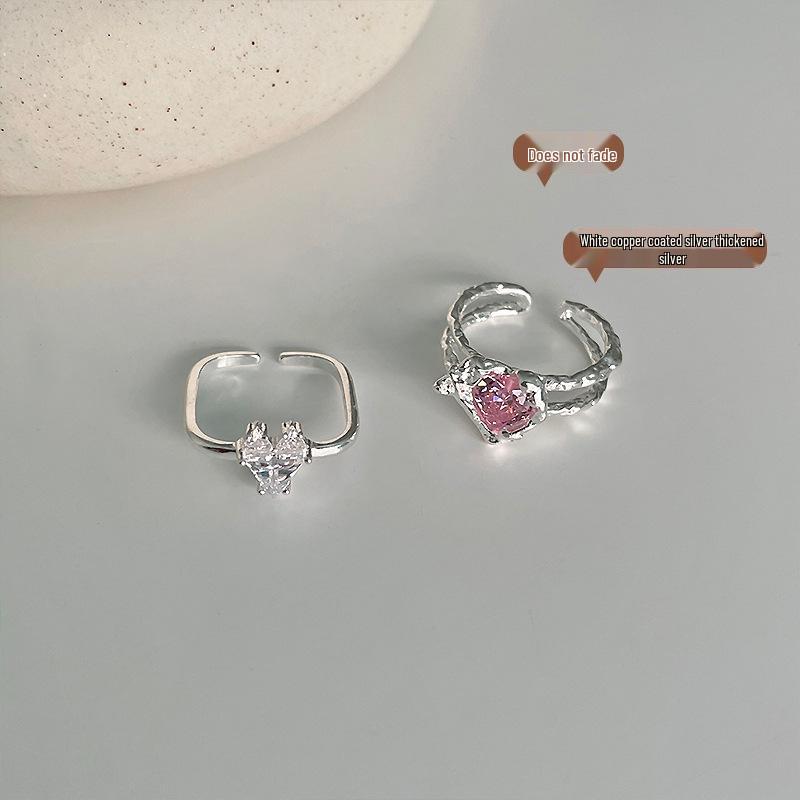 Non-Fading Korean Heart Pink Zircon 925 Sterling Silver Ring for Women