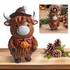 Söt Highland Cow Figurin med Tomtemössa Highland Kalv Skrivbordsdekoration Härlig Juldekoration Gåva för Trädgård Bord Hylla