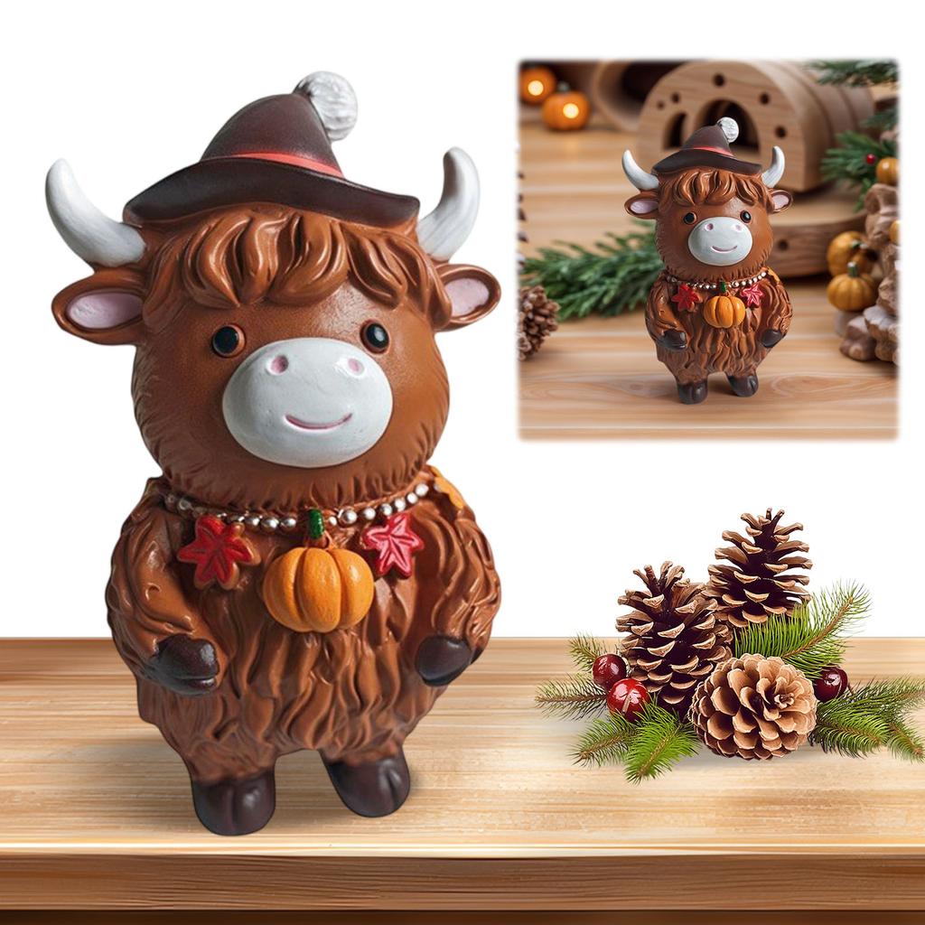 Söt Highland Cow Figurin med Tomtemössa Highland Kalv Skrivbordsdekoration Härlig Juldekoration Gåva för Trädgård Bord Hylla