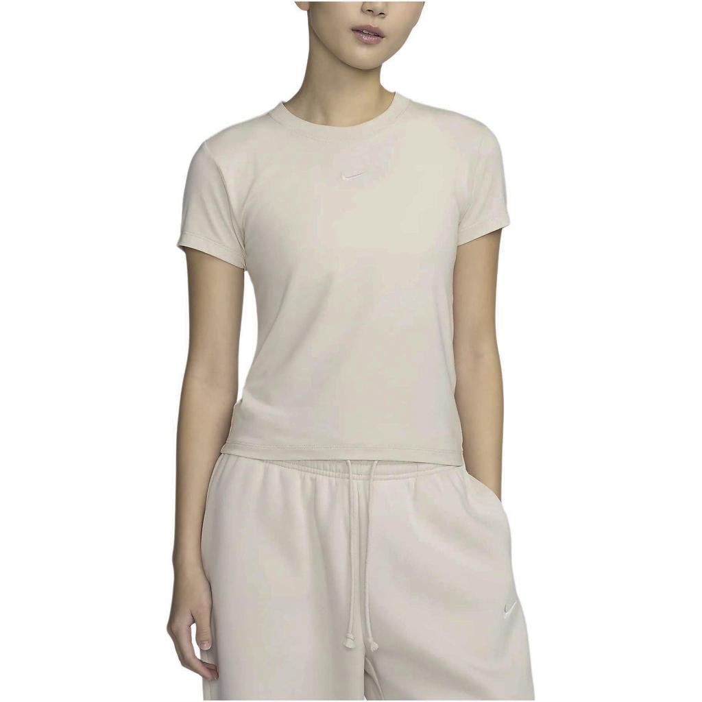 Nike Sportswear Casual Solid Color Crew Neck Short Sleeve T-Shirt Women Tops Light-Brown FV5509-104