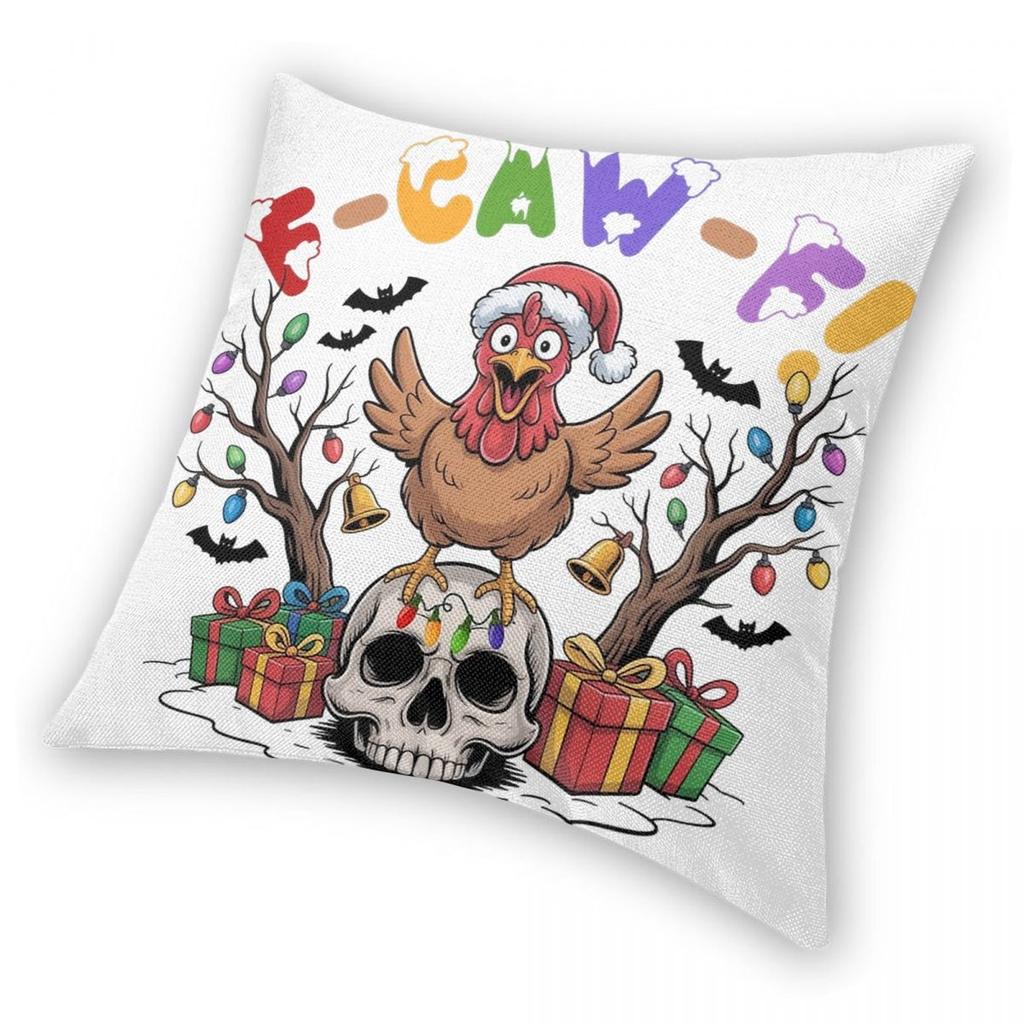 Christmas F-Caw-F Chicken Pillowcase Printed Polyester Cushion Cover Decorations Throw Pillow Case Cover Home Square 18''