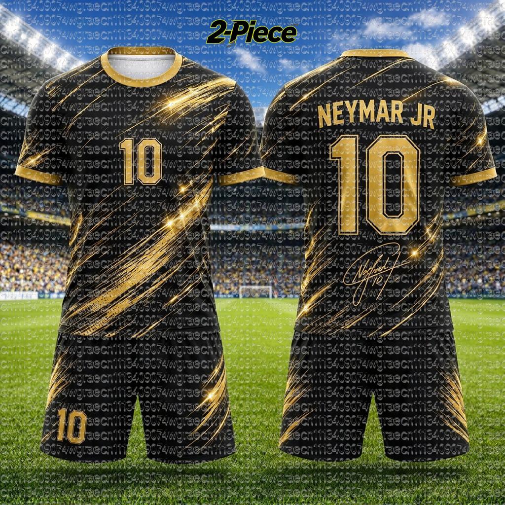2026 Brazílie Neymar #10 Fotbalový dres Set, Fotbalové tričko Pánské Dámské Dětské, Samostatný top k dispozici, Fanouškovské tričko Šortky 2dílná tepláková souprava