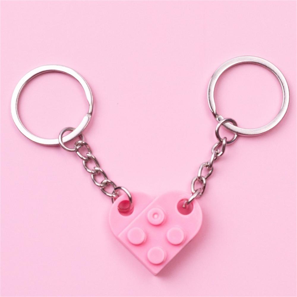 2Pcs Cute Separable Love Heart Building Block Keychains Couples Friendship Love Heart Brick Key Ring New Year Jewelry Gifts