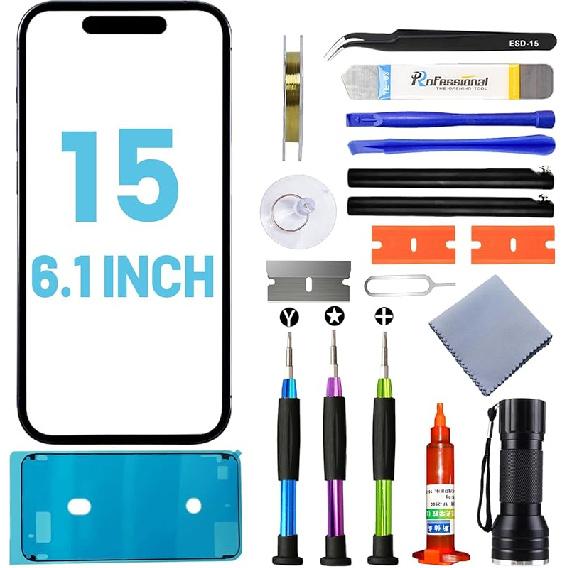 

для замены экрана iPhone 15 Pro Max, Замена стекла для iPhone 15 Pro Max 6,7 дюйма, Набор для ремонта экрана с водостойким клеем(БЕЗ OLED & for iPhone 15
