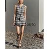 Plaid Texture round Neck Vest Vest 8574021 Wide Pleat Plaid Texture A- Line Skort 8574022