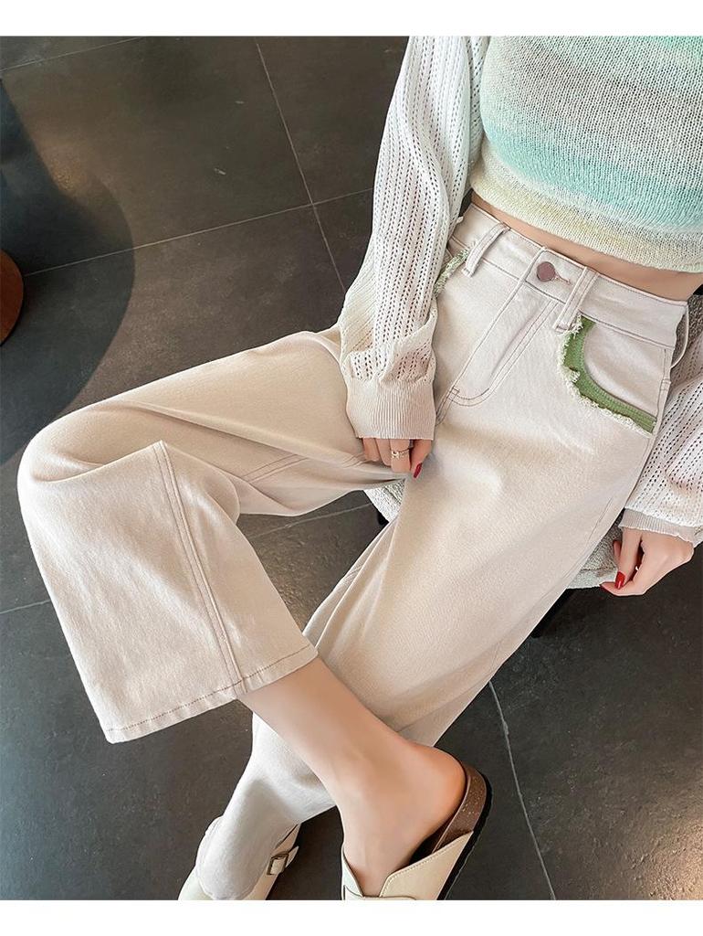 Women's High Waist Pink Wide-Leg Jeans - Spring 2025 Collection, Loose Fit, Petite Cigarette Straight Leg Style