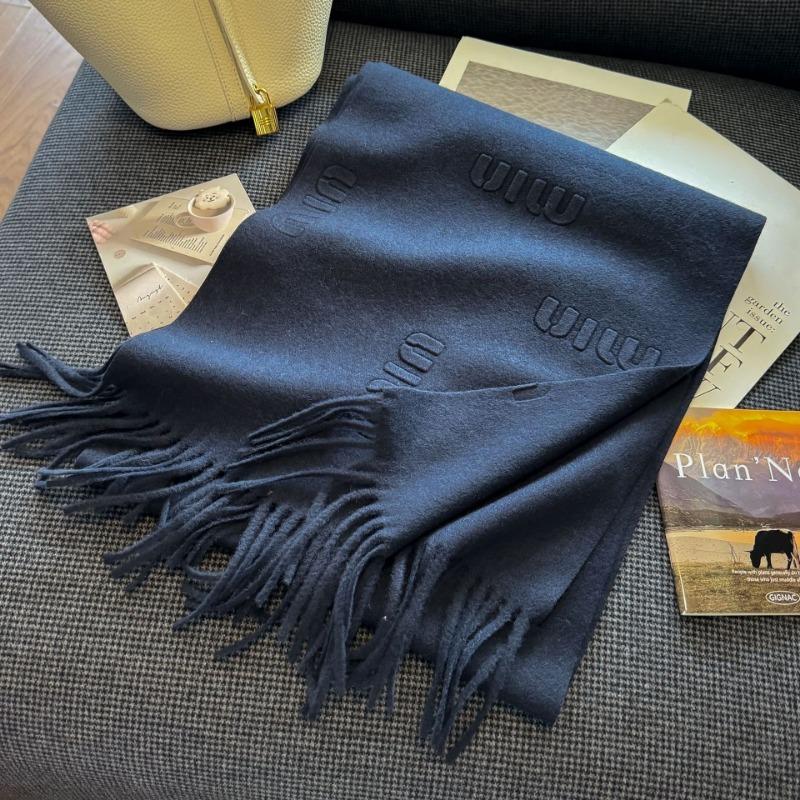 Popular Embossed Letter Wool Blended Scarf, Women's High-end Fringed Shawl, Youthful Vitality and Warm Scarf