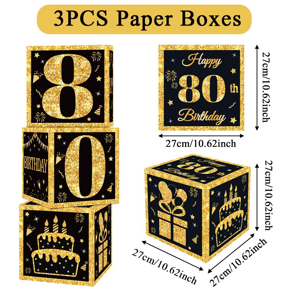 Black Gold Birthday Number Box Happy DIY 0-9 Birthday Party Decoration Kids Adults Birthday Party 18 30 40 50 Anniversary Decor