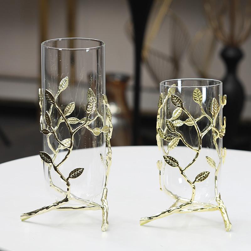 Modern Gold Metal Glass Vase for Dining Table or TV Cabinet