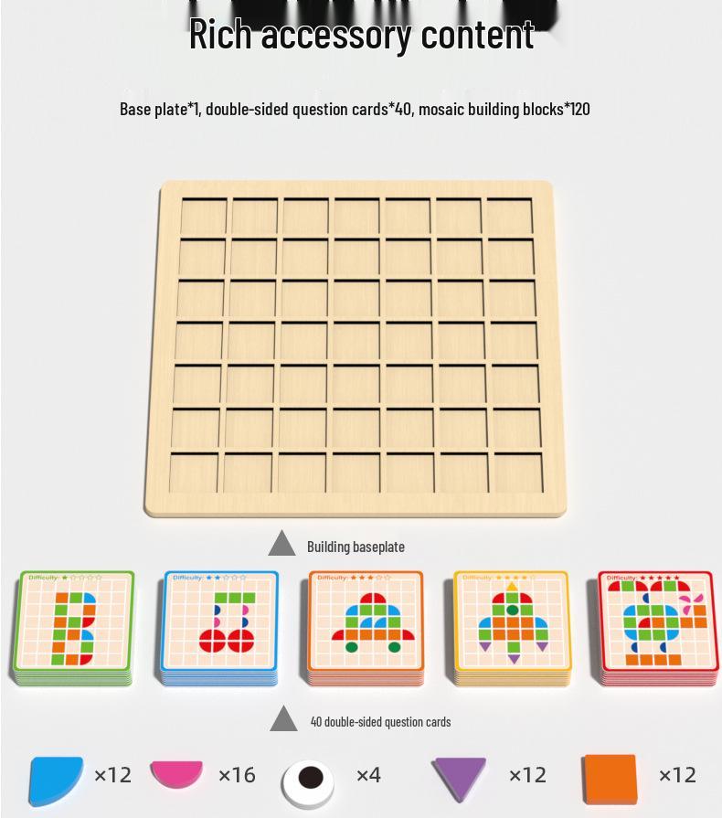 Mosaic 3D Wooden Puzzle Game for Children's Early Education and Intelligence Building