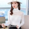 Damen Semi-High Neck Mesh Spitze Langarm Oberteil