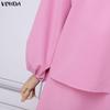 VONDA 2PCS Women Long Sleeve Blouse and Skirts Casual Elegant Two Piece Sets