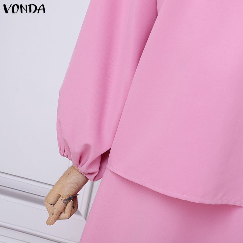 VONDA 2PCS Women Long Sleeve Blouse and Skirts Casual Elegant Two Piece Sets
