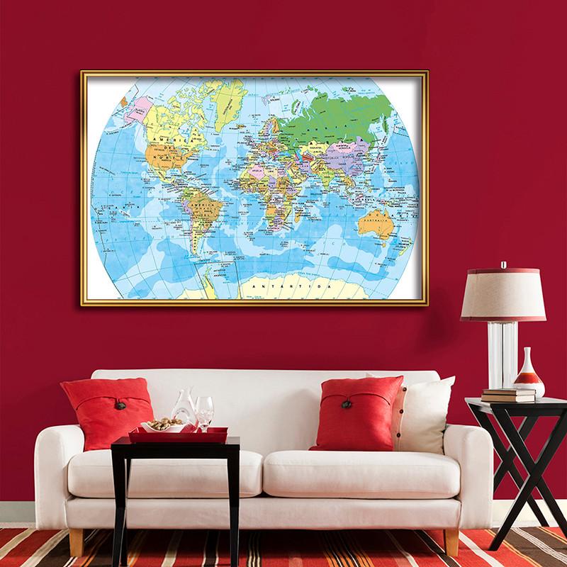 Spanish World Map Poster Large Wall Art Decorative Educational Map for School Home Office Study