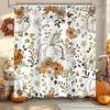 Fall Pumpkin Maple Leaf Shower Curtain, Autumn Thanksgiving Harvest Orange Pumpkin Design Bath Curta for Bathroom, Watercolor Floral Decor Waterproof