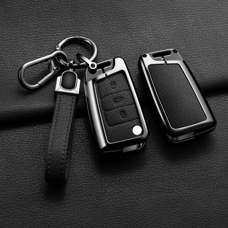 Interior Mouldings Zinc Alloy + Leather Car Key Case Cover for VW Volkswagen Golf 7 MK7 Tiguan MK2 For SEAT Ateca Leon FR 2 Ibiz