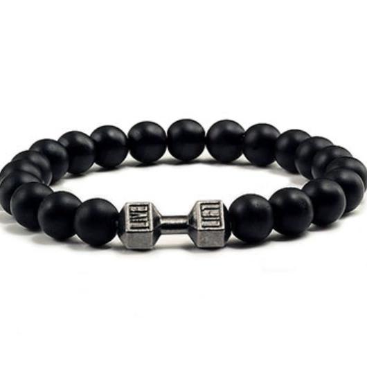 Hot Selling Vintage Men's Bangle Natural Stone Bead Dumbbell Pendant Elastic Strand Bracelet for Friend's Gift