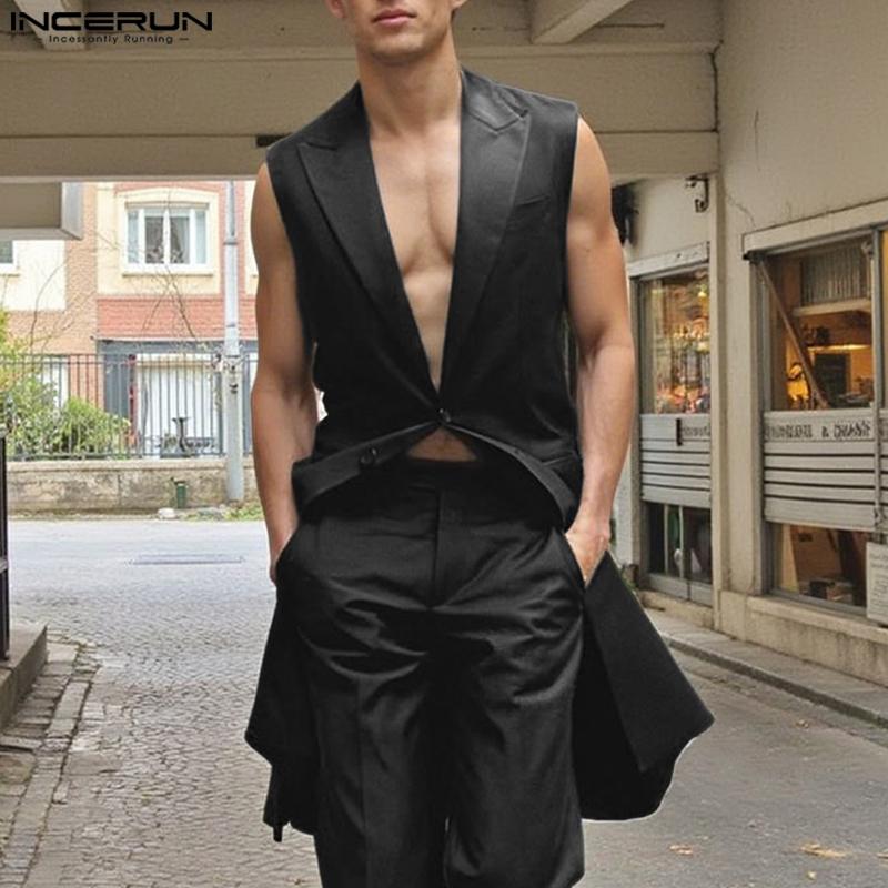 

INCERUN Men Sleeveless Waistcoats Casual V Neck Solid Color Long Tanks Vest S