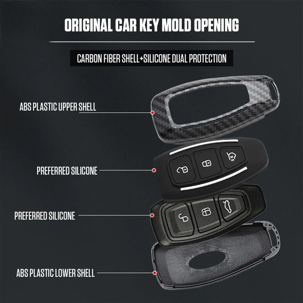 ABS Carbon Fiber Car Remote Key Case Cover Fob for Ford Focus 3 4 Fiesta Fusion Kuga Ecosport Mondeo MK3 MK4 Protect Accessories