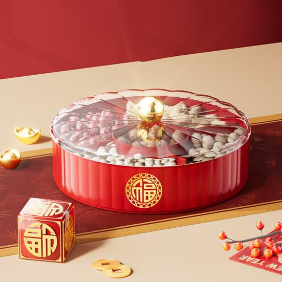 Jednowarstwowa/Dwuarstwowa/Trójwarstwowa Dzielona Taca Serwowania z Pokrywką Miska Serwowania na Chiński Nowy Rok Dekoracyjna Miseczka na Deser Taca na Przekąski na Festiwal Wiosny