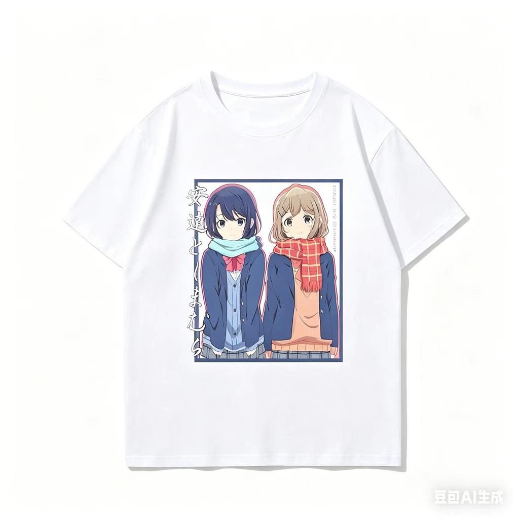 2026 Summer Cute Anime Pattern T-shirt with Adachi and Shimamura School Uniform Print, Unisex Casual Cotton Style Fan T-Shirt